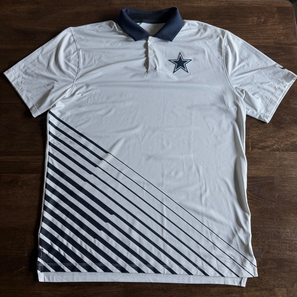Nike NFL Dallas Cowboys Dri-FIT Polo Shirt Mens Medium White Navy Blue Star Logo
